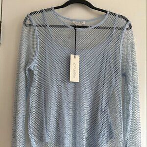 Rachel Zoe BLUE Mesh Top Sparkle Iridescence Rhinestone New Large